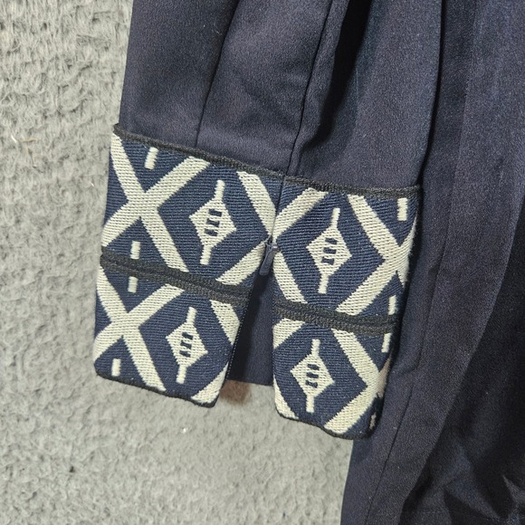 Tory Burch Navy Blue Geometric Embroidered Tunic Top Size 10 Polyester - Picture 9 of 12